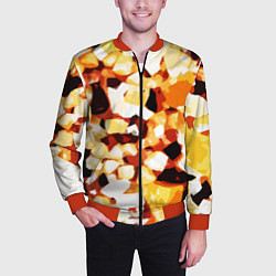 Бомбер мужской Жёлто-белая абстракция на чёрном фоне, цвет: 3D-красный — фото 2