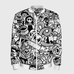 Бомбер мужской Black and white doddle monsters, цвет: 3D-белый