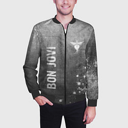 Бомбер мужской Bon Jovi - grey gradient вертикально, цвет: 3D-черный — фото 2