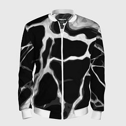 Бомбер мужской Белые абстрактные полосы на чёрном фоне, цвет: 3D-белый