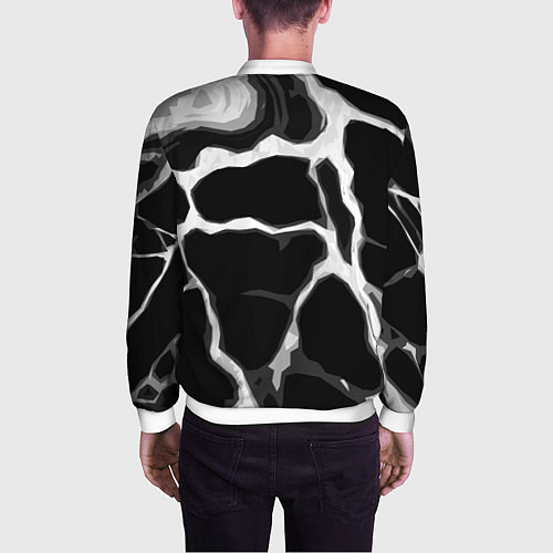Мужской бомбер Белые абстрактные полосы на чёрном фоне / 3D-Белый – фото 4