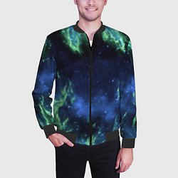 Бомбер мужской Зеленые языки пламени, цвет: 3D-черный — фото 2