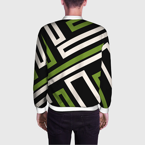 Мужской бомбер Прямоугольники по диагонали-зеленый, черный / 3D-Белый – фото 4