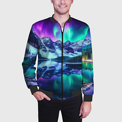 Бомбер мужской Северное сияние над горами - неоновое свечение, цвет: 3D-черный — фото 2