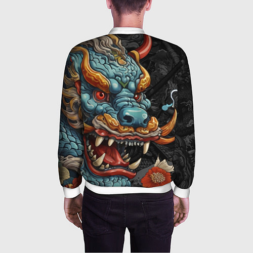 Мужской бомбер Дракон в стиле японской татуировки ирезуми / 3D-Белый – фото 4