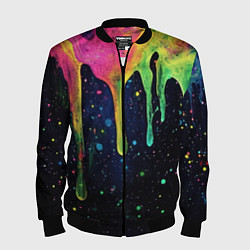 Бомбер мужской Разноцветные потеки краски, цвет: 3D-черный