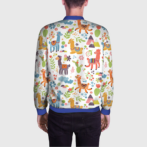 Мужской бомбер Ламы паттерн / 3D-Синий – фото 4