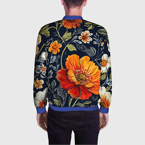 Мужской бомбер Маки и пионы старинный паттерн / 3D-Синий – фото 4