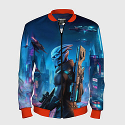 Бомбер мужской Mass Effect - neon glow fantastic, цвет: 3D-красный