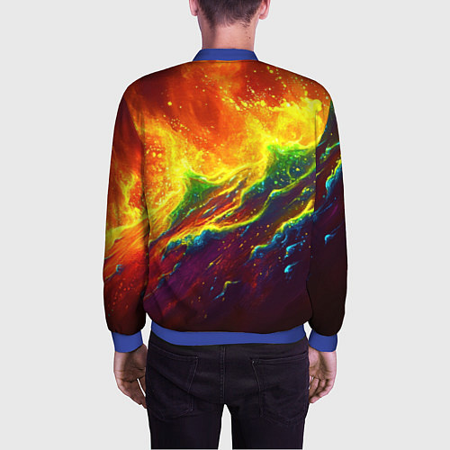 Мужской бомбер Абстрактные волны с огнем / 3D-Синий – фото 4