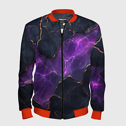 Бомбер мужской Фиолетовый разлом с молниями, цвет: 3D-красный
