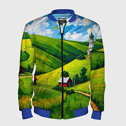 Бомбер мужской Русская деревенька, цвет: 3D-синий