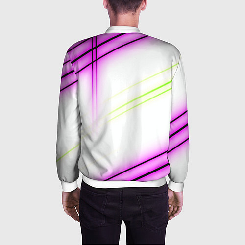 Мужской бомбер Green white pink line / 3D-Белый – фото 4