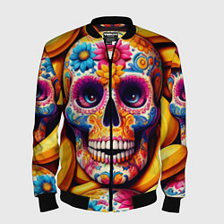 Бомбер мужской Цветочный череп среди бананов - нейроарт, цвет: 3D-черный