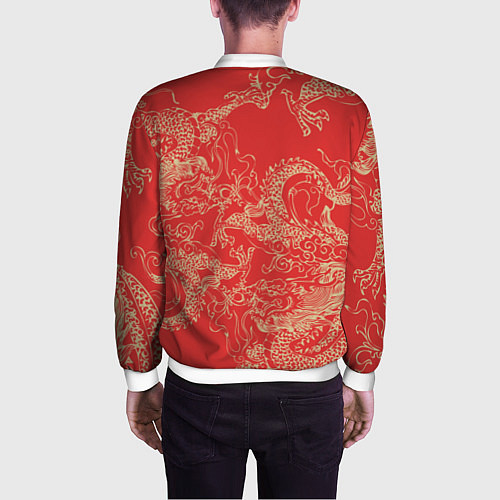 Мужской бомбер Золотые драконы на красном / 3D-Белый – фото 4