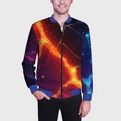 Бомбер мужской Сине-оранжевые молнии текстура, цвет: 3D-синий — фото 2
