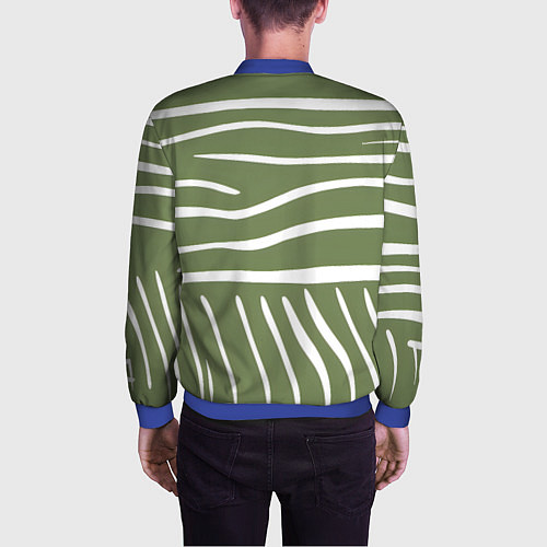 Мужской бомбер Полоски зеленой зебры / 3D-Синий – фото 4
