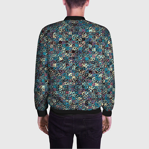 Мужской бомбер Бордово-голубой квадратный паттерн / 3D-Черный – фото 4