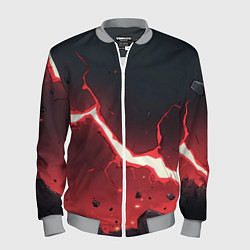 Бомбер мужской Красная молния на черной текстуре, цвет: 3D-меланж
