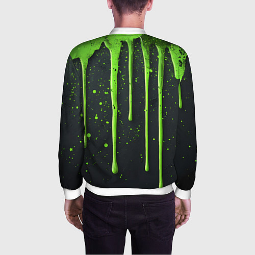Мужской бомбер Зеленая краска стекающая на черном фоне / 3D-Белый – фото 4