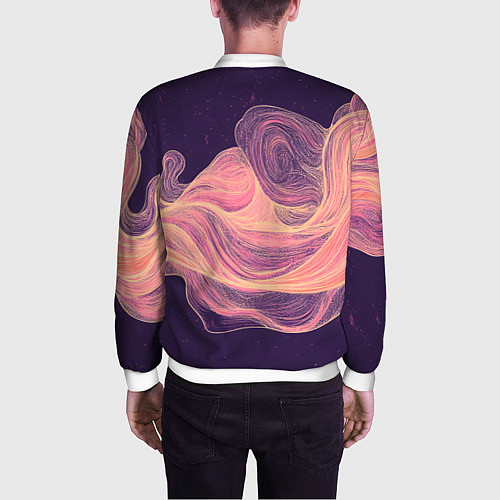 Мужской бомбер Бежевые волны текстура / 3D-Белый – фото 4