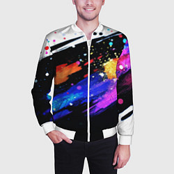 Бомбер мужской Разноцветные блестящие кляксы - текстура, цвет: 3D-белый — фото 2