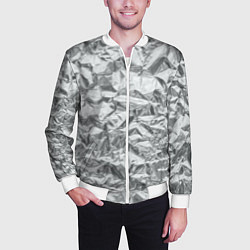 Бомбер мужской Серебряная фольга - мятая текстура, цвет: 3D-белый — фото 2