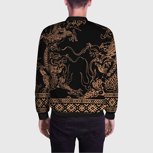 Мужской бомбер Золотой дракон с узорами славянскими / 3D-Черный – фото 4
