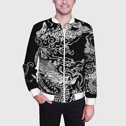 Бомбер мужской Белый дракон на черном, цвет: 3D-белый — фото 2