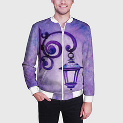 Бомбер мужской Уличный фиолетовый фонарь, цвет: 3D-белый — фото 2