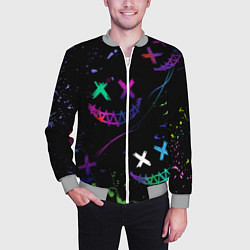 Бомбер мужской Неновые краски - лица крипи смайл, цвет: 3D-меланж — фото 2