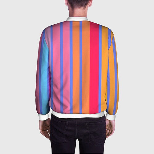 Мужской бомбер Теплые цветные полосы / 3D-Белый – фото 4