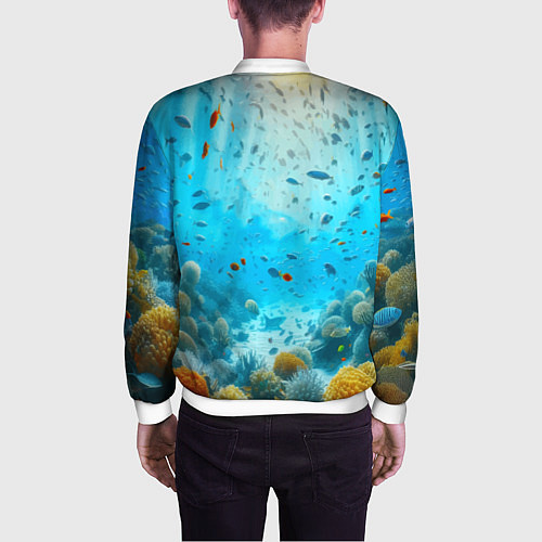 Мужской бомбер Белая акула в коралловом рифе / 3D-Белый – фото 4