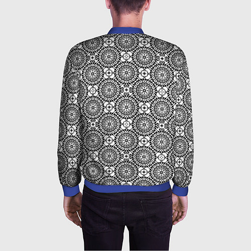 Мужской бомбер Черно белый кружевной узор / 3D-Синий – фото 4