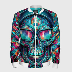 Мужской бомбер Кибер череп в балахоне и очках - нейроарт фантазия