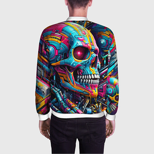 Мужской бомбер Cyber skull - pattern / 3D-Белый – фото 4
