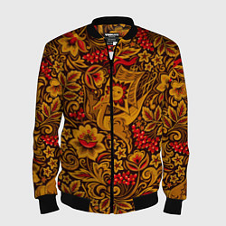 Бомбер мужской Летучий корабль в стиле хохломской росписи, цвет: 3D-черный