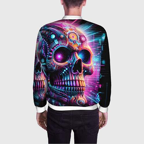 Мужской бомбер Neon cyber skull / 3D-Белый – фото 4