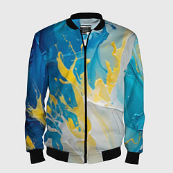 Мужской бомбер Масляные краски, брызги, желтые белые синие цвета