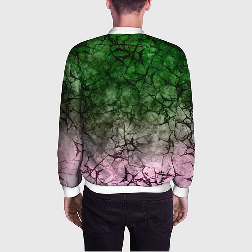 Мужской бомбер Абстракция - green pink gradient in black web / 3D-Белый – фото 4