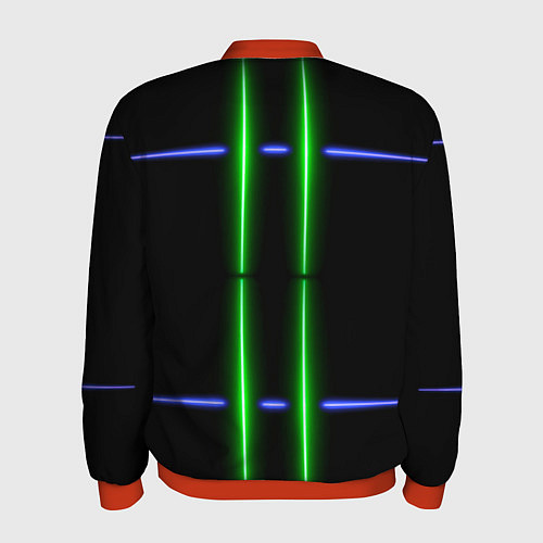 Мужской бомбер Neon black light blue green line / 3D-Красный – фото 2