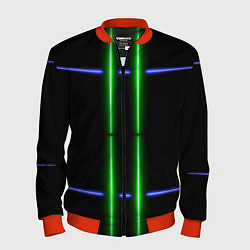Бомбер мужской Neon black light blue green line, цвет: 3D-красный