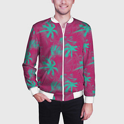 Бомбер мужской Palm pink light blue, цвет: 3D-белый — фото 2