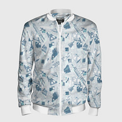 Бомбер мужской Мемфис синий с серым клетчатый геометрический узор, цвет: 3D-белый