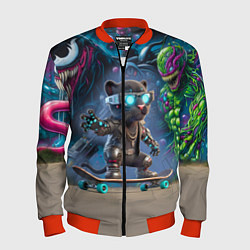 Мужской бомбер Пантерёнок крутой скейтбордист на фоне граффити