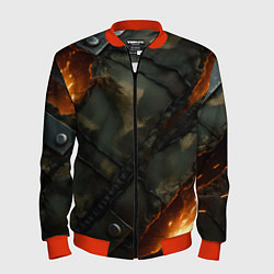 Мужской бомбер Разорванный камуфляж с огнем