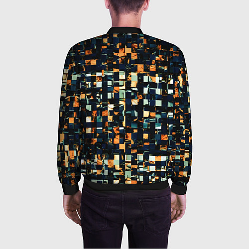Мужской бомбер Тёмный синий с оранжевым кубики абстракция / 3D-Черный – фото 4