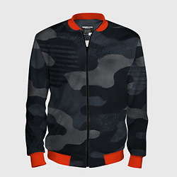 Бомбер мужской Текстура - камуфляжная синяя ткань, цвет: 3D-красный
