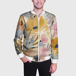 Бомбер мужской Цветы акварель, цвет: 3D-белый — фото 2