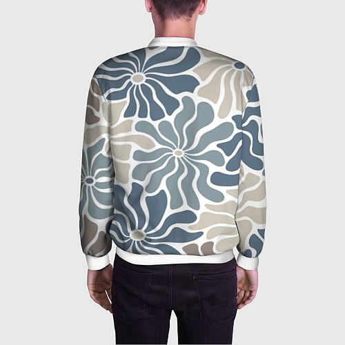 Мужской бомбер Цветы blue and beige pattern / 3D-Белый – фото 4